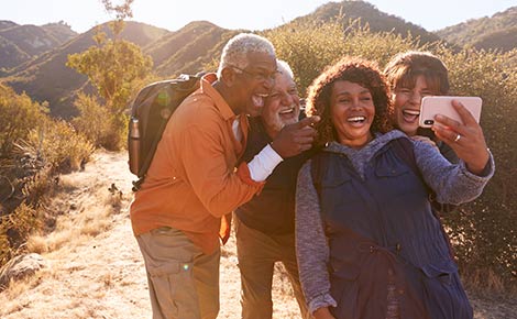 Group of retirees hiking together.