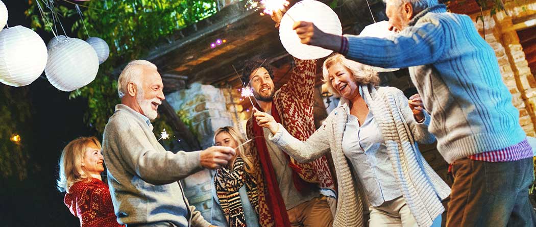 Retired couples having a party dancing.